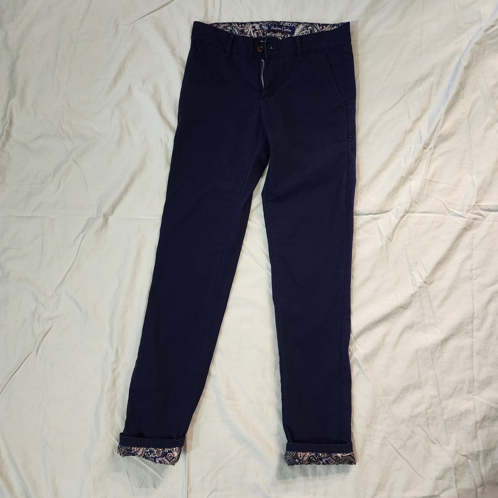 Fashion Clothes Navy Pants with Paisley Lining
